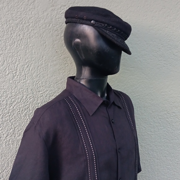 CUBAVERA MEN'S BLACK LINEN BLEND GUAYABERA SS BUTTON DOWN SHIRT - Picture 16 of 17